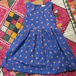 EUC Mini Boden Linen blend polka dot, strawberry dress size 7/8